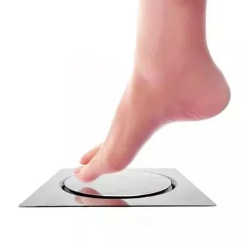 

Stainless Steel Pop Up Foot Floor Drain For Bathroom - Floor Cover Shower Room Push Down Drain Plug