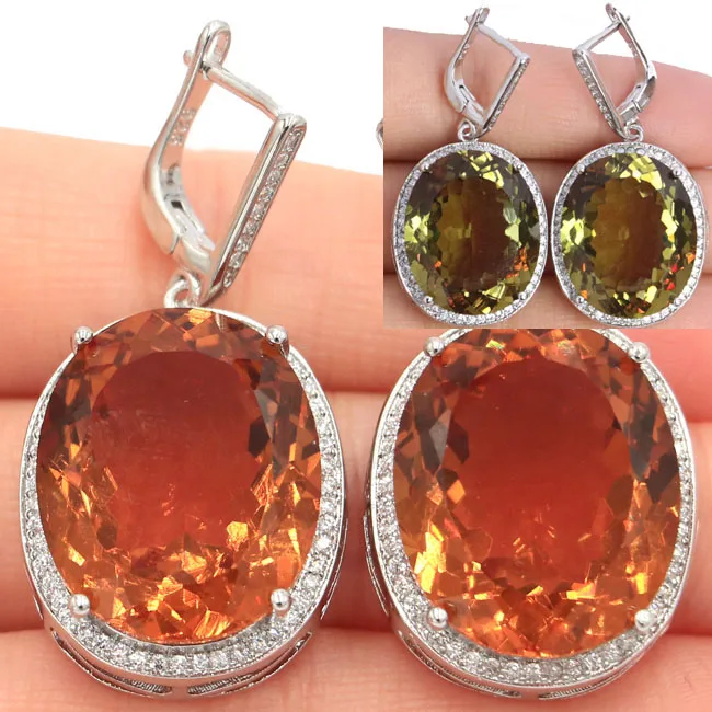 

Elegant Green Peridot, White CZ Woman's Girls Wedding 925 Silver Earrings Gift