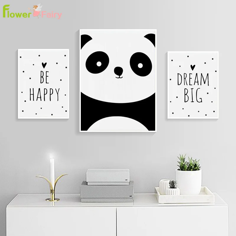 

Be Happy Wall Art Canvas Painting Dream Big Posters And Prints Nordic Poster Panda Wall Pictures Kids Room Baby Room Unframed