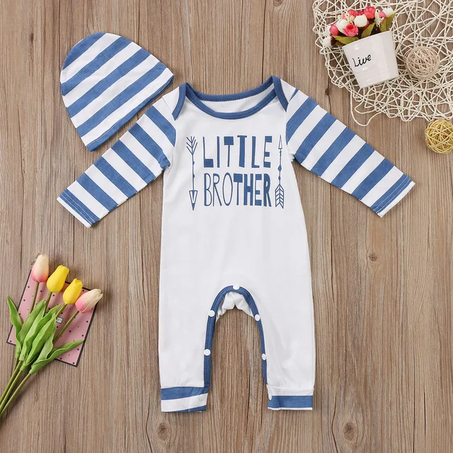 Cute Baby Boy Romper+Hat 2pcs Casual Kids Baby Boys Little Brother