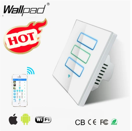 Wallpad Intelligent White EU UK 110~220V WIFI Wireless Phone Curtain Moter Switch 2.4 Ghz Wifi IOS Android App Window Switch