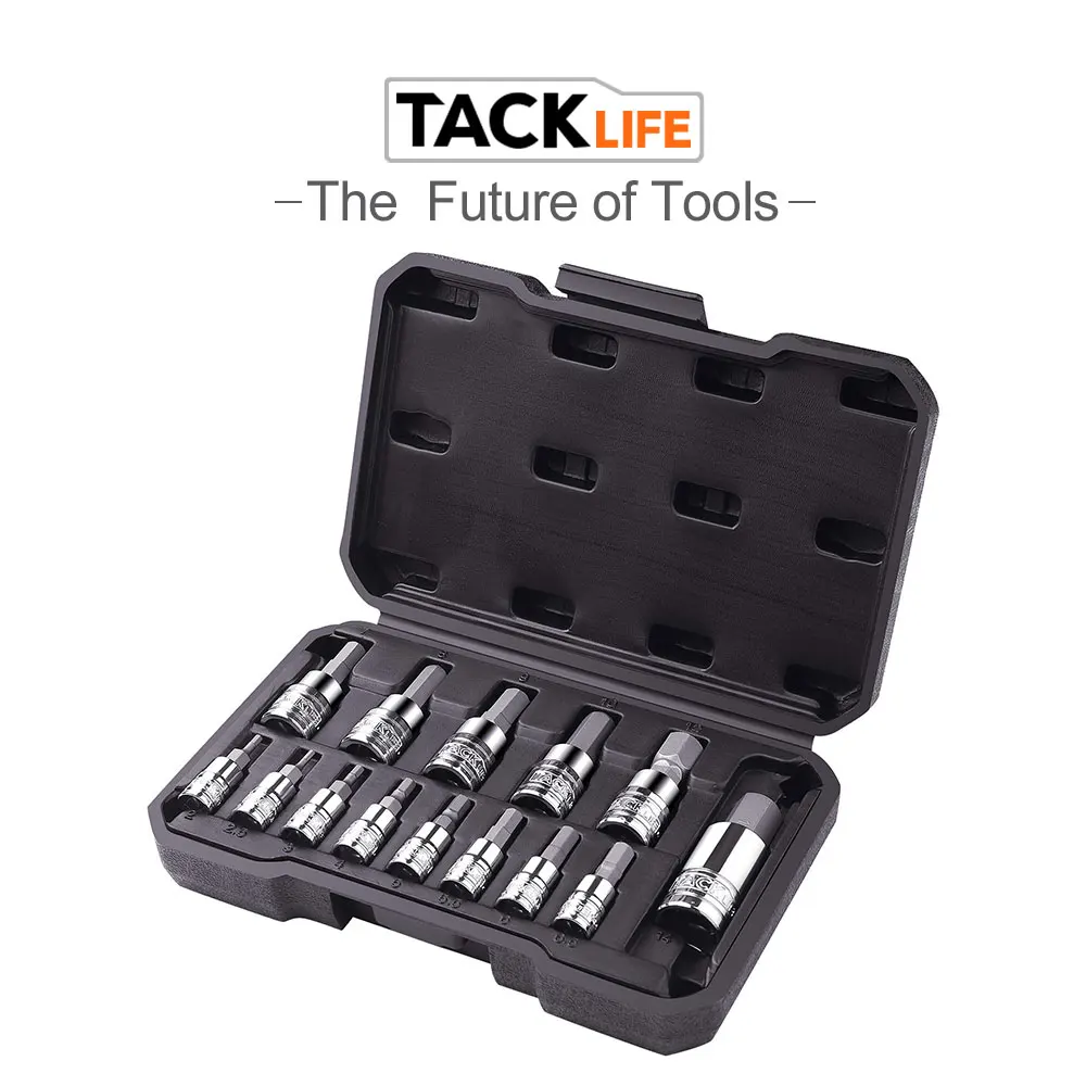 Tacklife HBS1A 14 шт. шестигранный 1/" | 3/8" | 1/" метрические привод Бит Набор торцевых головок шестигранных бит розетки S2 Биты+ хром-ванадиевая розетки набор инструментов