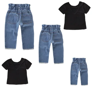 

Hot Toddler Kids Baby Girls solid Tops 2019 new summer Pants Jeans Outfits Set Clothes 2pcs clothes set