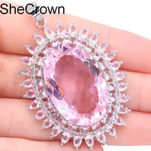 Большой тяжелый 16,6 г Овальный 30x20 мм розовый кунцит подарок для женщин Серебряный кулон 57x37 мм