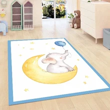 Синяя граница Забавный слон желтая Луна воздушный шар мальчик 3d принт Противоскользящий коврик из микрофибры Детские украшения для детской комнаты коврик