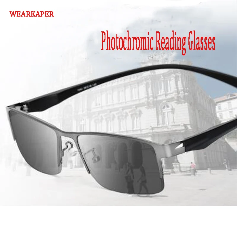 

WEARKAPER Titanium alloy Outdoor Photochromic Reading Glasses Men Sun Automatic Discoloration Presbyopia Hyperopia Glasse