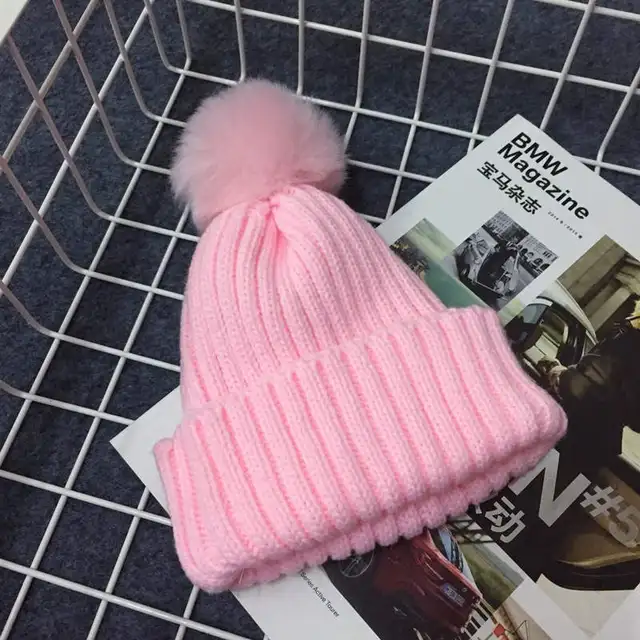 New Pom Poms Winter Hat Knitted Thickened Cotton Women's Hat Warm Pom