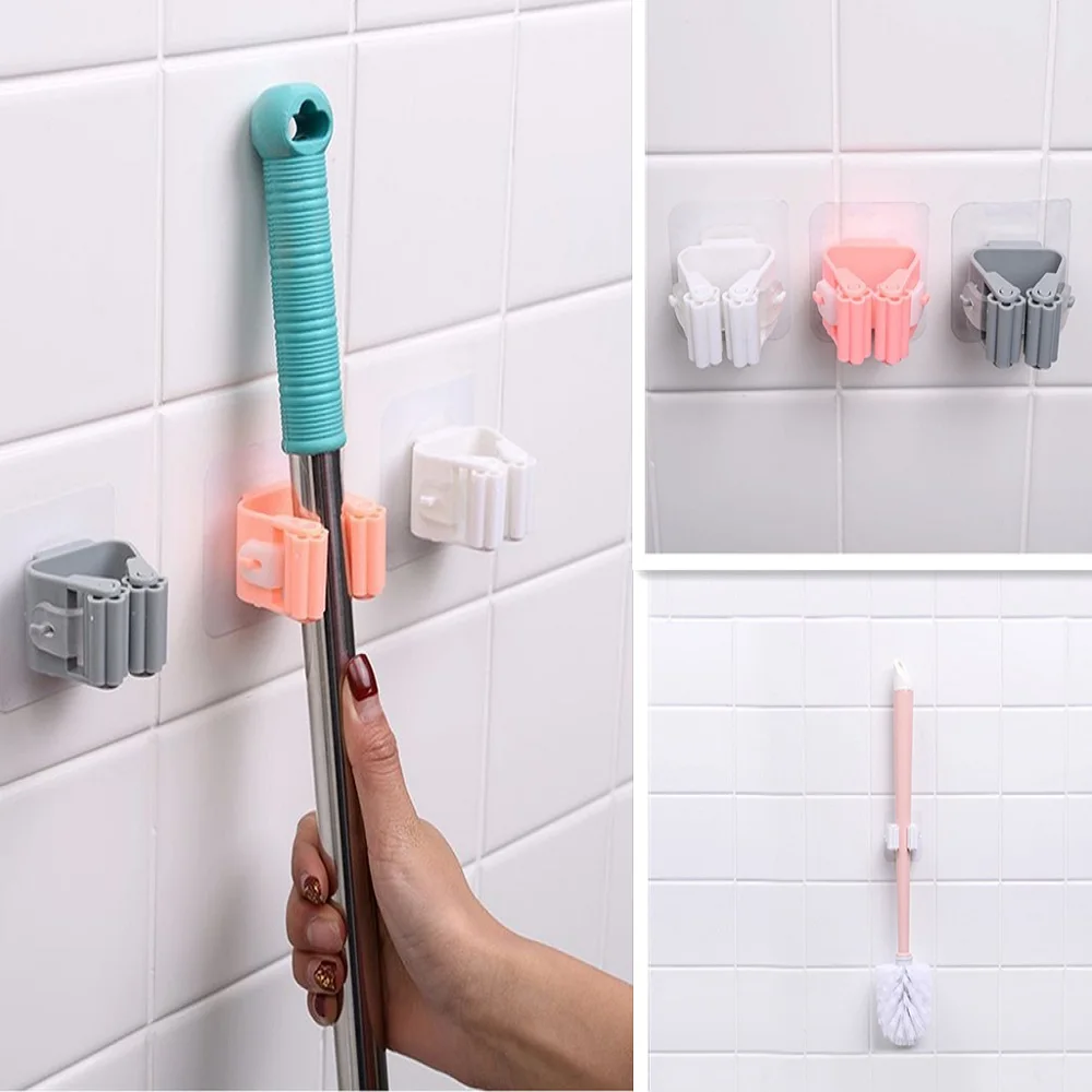 

1Pc Mop Holder Wall Mounted Mop Organizer Holder Household Kitchen Bathroom Adhesive Storage Broom Hanger Clip Mop Hook Racks