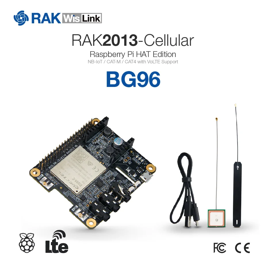 RAK2013 cellular WisLink Raspberry Pi-HAT Edition/NB-IoT/CAT-M/CAT4 с поддержкой VoLTE - Цвет: BG96