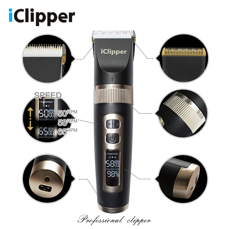 

ICLIPPER Professional Hair Trimmer Rechargeable 2000 mAh Hair Clipper A8S Cut Electric LCD Display Beard Hair Salon Machine