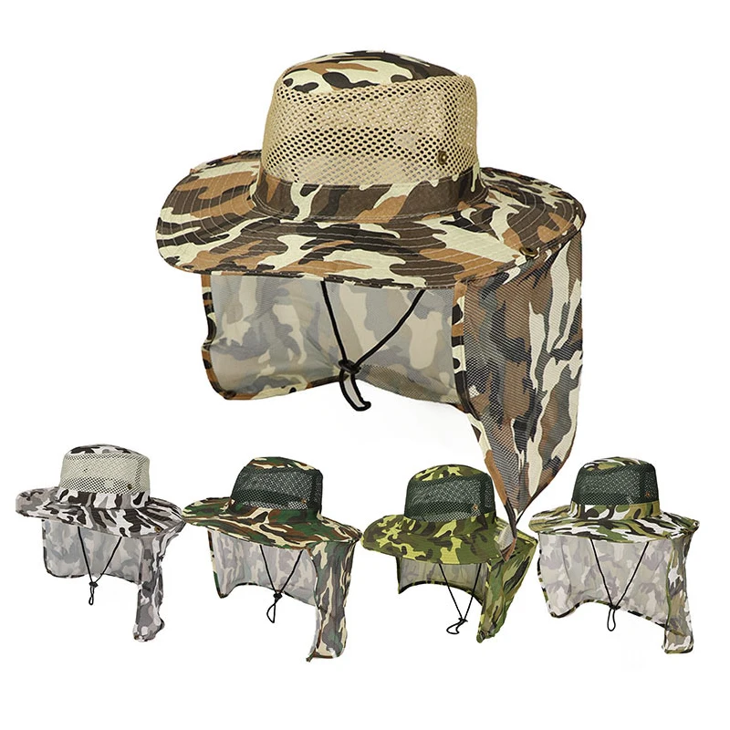 

Outdoor Sun Protection Fishing Cap with Mesh Flap Wide Brim Sun Hunting Hat for Travel Camping Hiking Hunting Boating Safari Cap