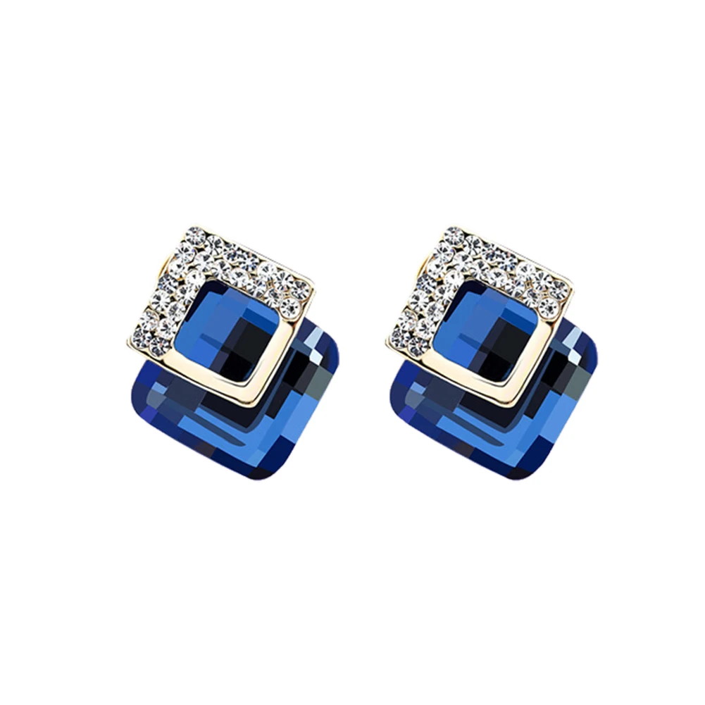 Concise Rhinestone Inlaid Square Stud Earrings Women Banquet Party