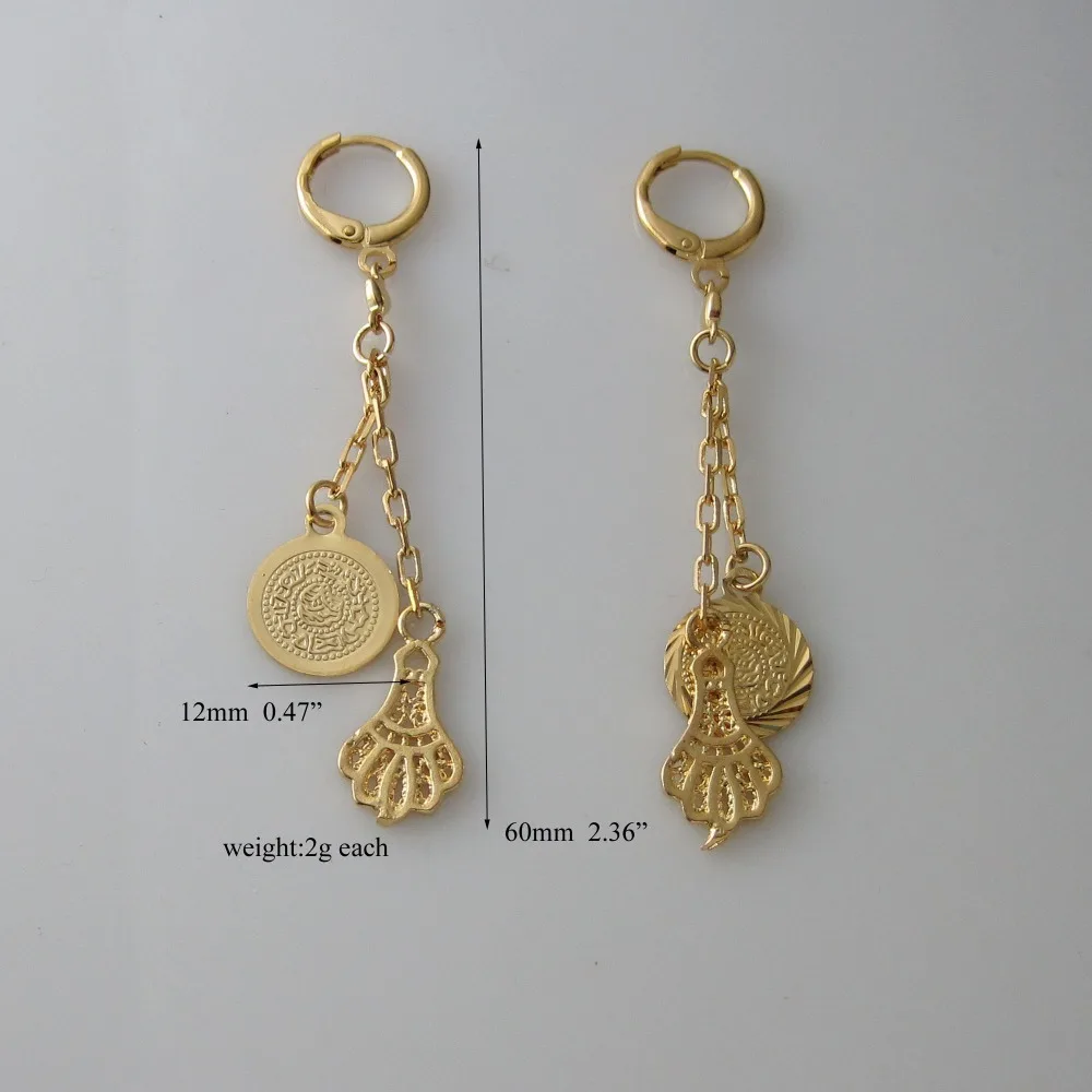 

/MIN ORDER 10$ CAN MIX DESIGN /MUSLIM ISLAMIC MONEY SIGN - YELLOW GOLD OVERLAY GP STUD DANGLE 2.36" EARRING/GREAT GIFT