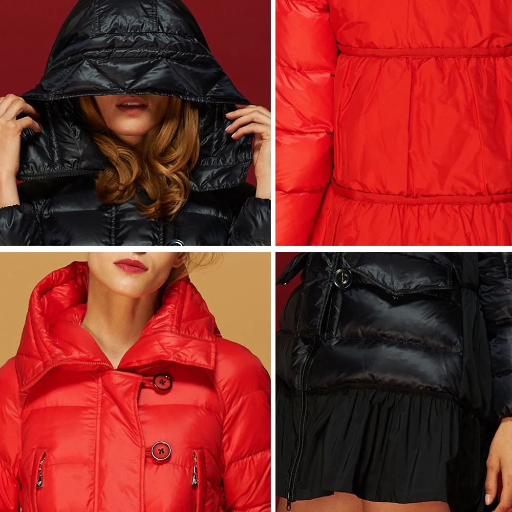 Red Down Jacket Women's 2022 Winter Fashion Korean Style Hooded Loose A-Type Design Sense Pregnant Women's Cold-Proof Coat
