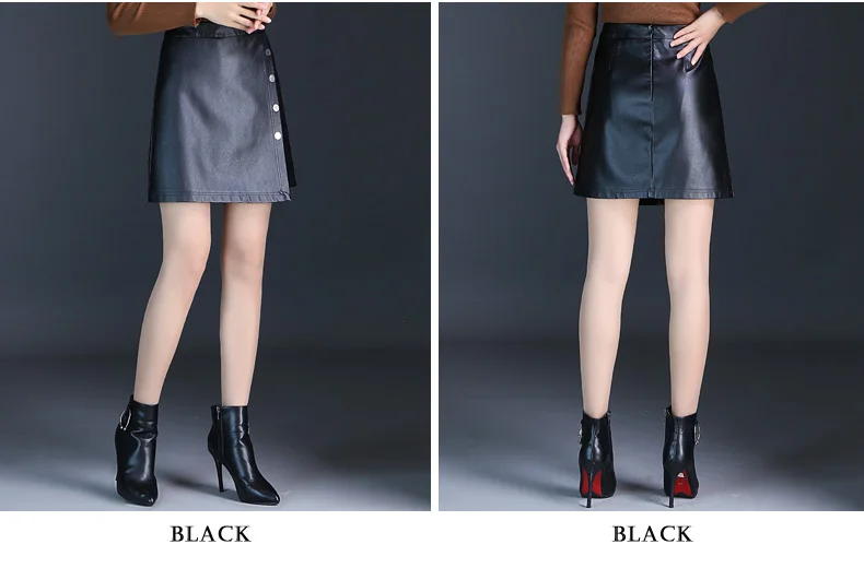 Прошитая Асимметричная юбка из искусственной кожи, женская черная юбка с завышенной талией и пуговицами, Осень-зима, мини-S-3XL, Женская нестандартная юбка
