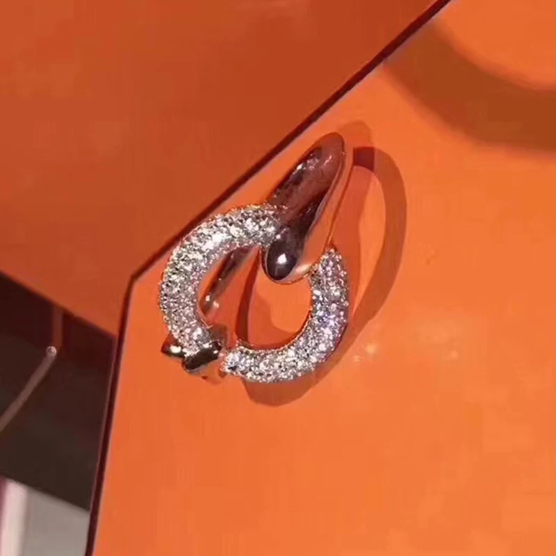 

Brand Pure 925 Sterling Silver Jewelry For Women Round Lock Rings Circle H Rings Wedding Jewelry Fashion Party Rings Luxury 678#