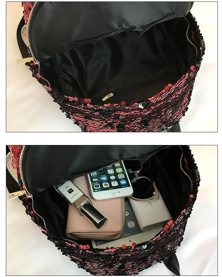 MJ Sequin Backpack Women Fashion Sequined PU Leather Backpack Travel Bag Female Shining Daypack for Teenage Girls (23)