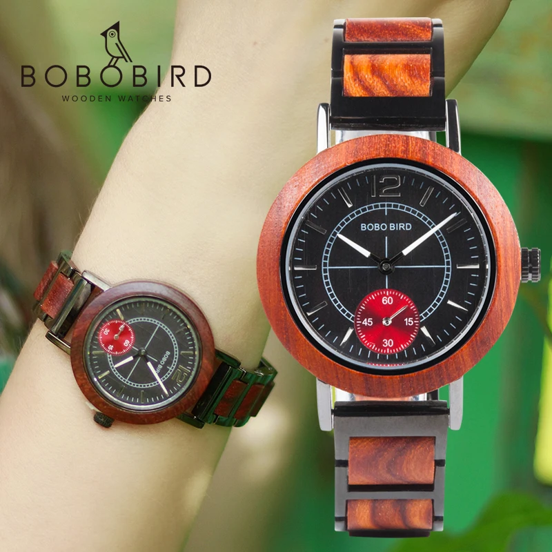 Les montres بوبو الطيور خشبية الرجال الساعات العلامة التجارية الفاخرة أنيق المرأة ساعة كوارتز هدايا بطابع شخصي للأزواج