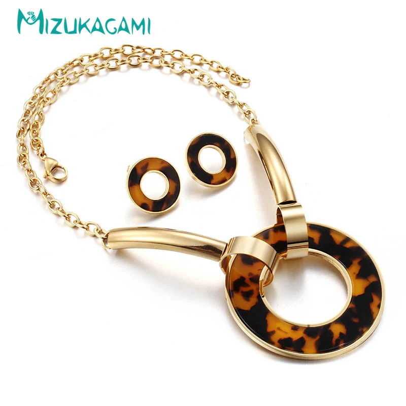 2017 New Fashion Big Circle Jewelry Set Necklaces Earrings Glasses Glue Titanium Material For Women Elegant