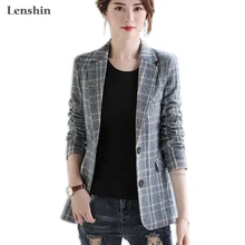 Lenshin винтажное клетчатое пальто в английском стиле с карманами для женщин, куртка с длинными рукавами на двух пуговицах, модная верхняя одежда, блейзер