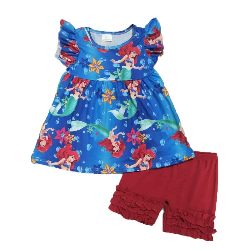 

2019 Fashion Children's Girls Small Flying Sleeve Short Sleeve Set Cartoon Characters Beautiful Print