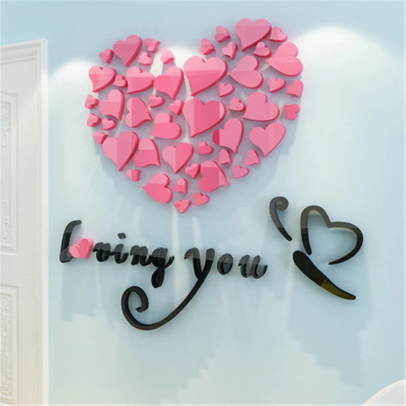 Romantic Pink love 3d crystal acrylic wall stickers living room bedroom