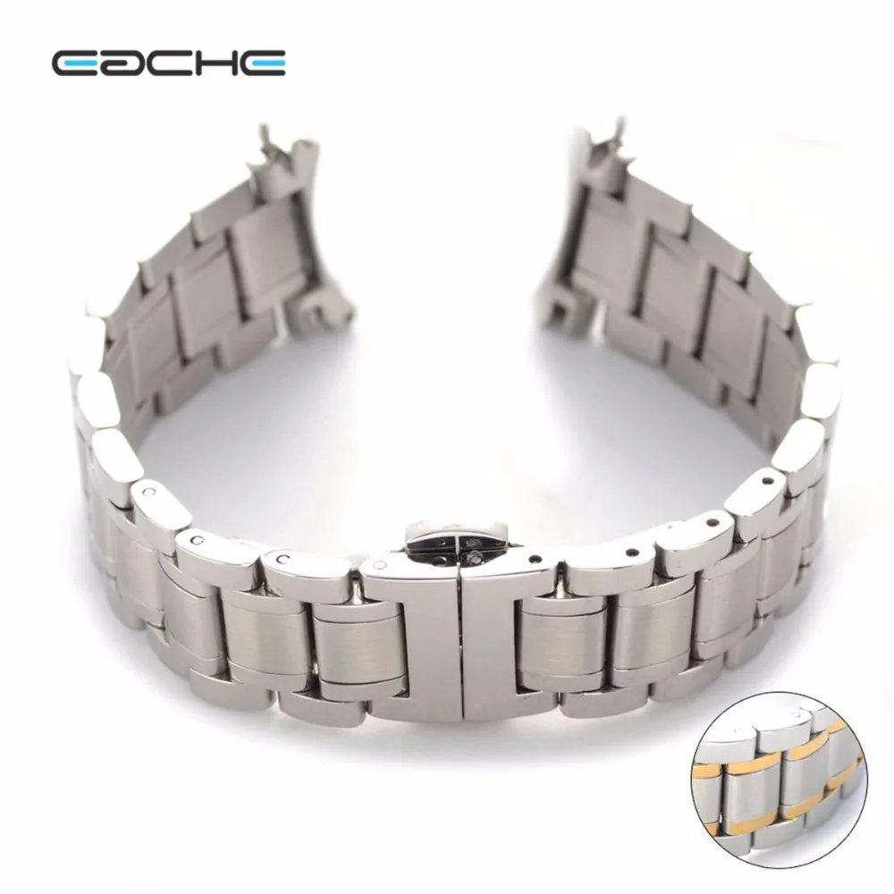 

EACHE Curved Head Stainless Steel Watch Bnad 19mm 20mm 21mm With Deployment Butterfly Buckle Silver And Gold