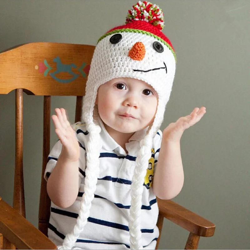 Crochet Hats baby photo props hat Christmas Adorable Snowman Baby Hat