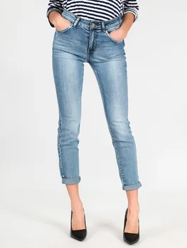 

MISS BONBON light blue ankle-length pencil pants skinny jeans elastic slim turnup matching