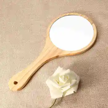 

New Natural Wood Mirror Wooden Hand Mirror Vintage Portable Compact Makeup Vanity Hand Held Mirror With Handle For Women Travel