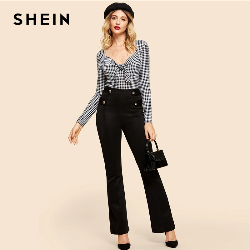 SHEIN Нарядная Блузка В Клетку Клетчатый Топ С Длинным Рукавом И Глубоким Вырезом