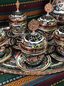 

Hand Hammered engraved Turkish Arabic Italian Coffee Serving Cup Set