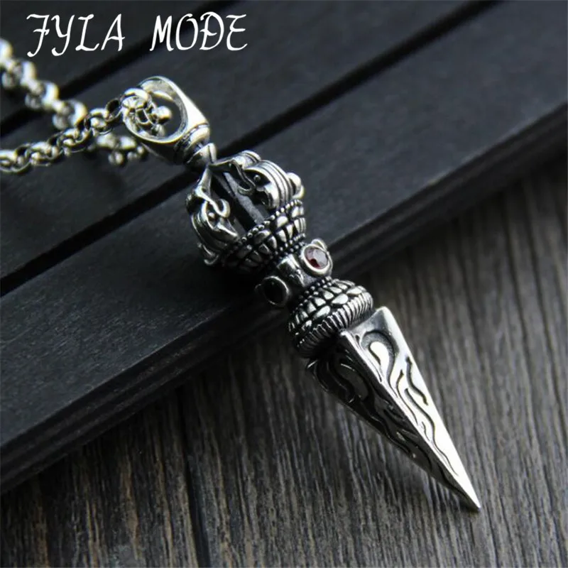 

Hot Sale Fashion 100% Real 925 Sterling Silver Necklace Pendant Women or Men Vajra Pestle Triangle Pendant Fine Jewelry XJF044