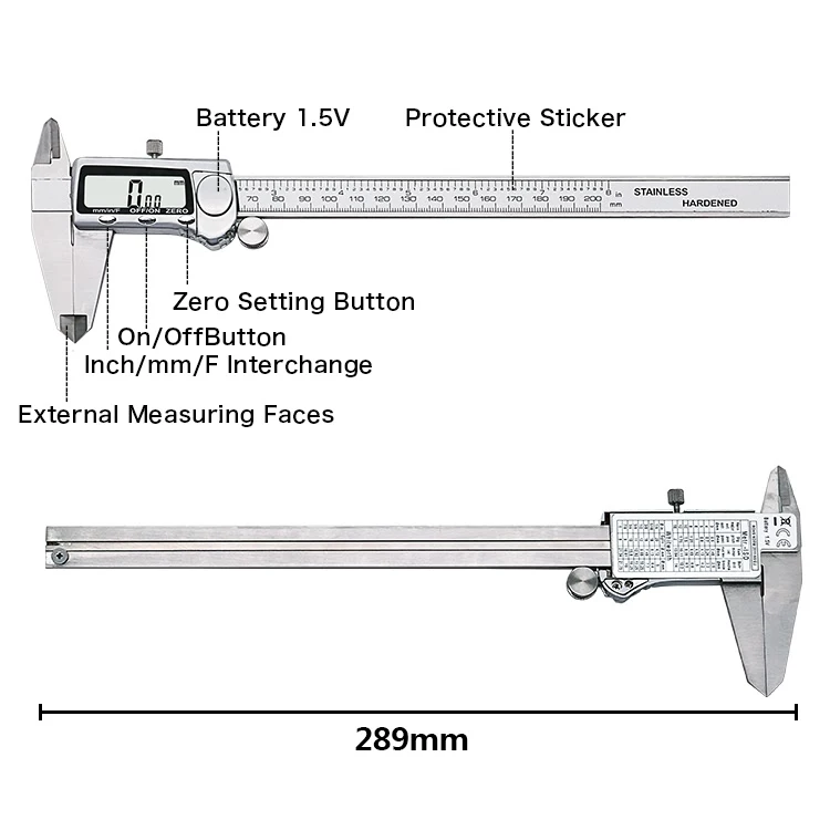 JIGONB электронный цифровой штангенциркуль дюймовый метрические фракции преобразования 0-8 дюймов 200 мм корпус из нержавеющей стали очень большой ЖК-экран
