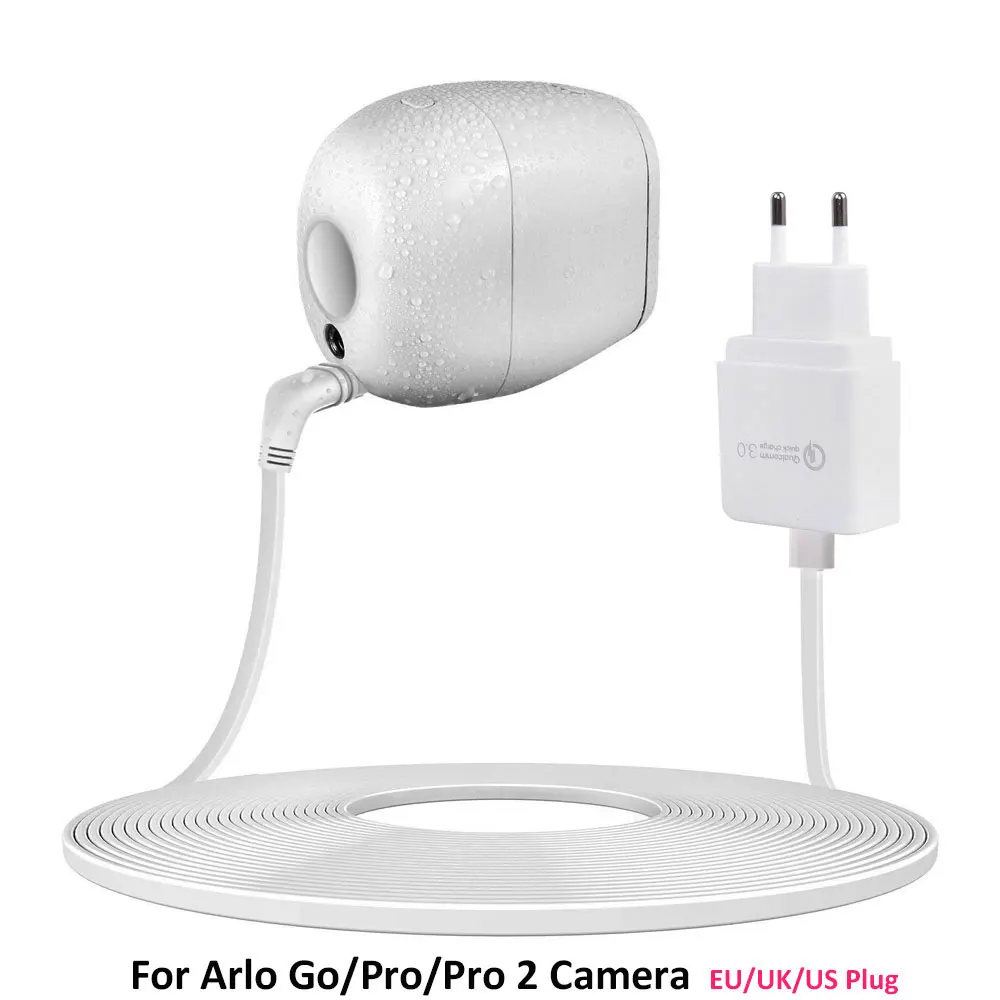 19.6ft/6M Charging Cable For Arlo Pro 2/Pro/Arlo Go With QC 3.0 Adapter Arlo Camera Battery