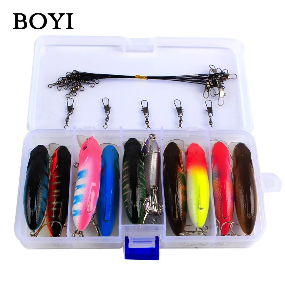BOYI 10 шт./компл. приманка для рыбалки Fat Minnow пластик Hard жесткая с крючками кренкбейт
