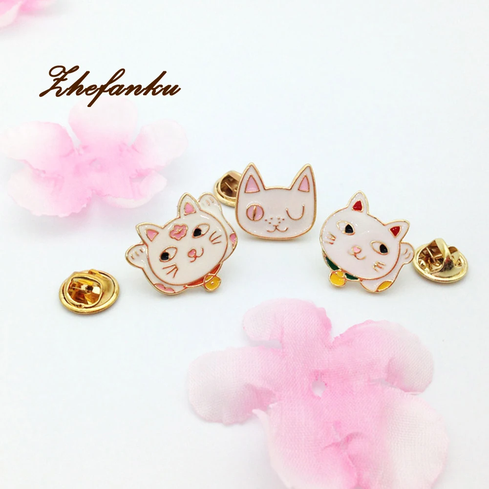 Cute Little Brooch Lapel Pin Alloy Oil Head Cat Enamel Brooches For Women Scarf font b