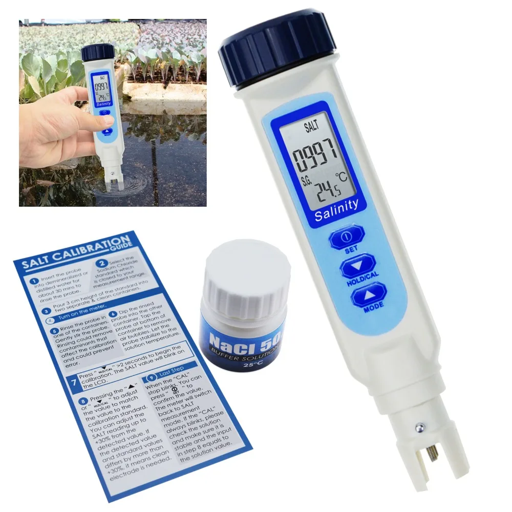 Тип ручки соленость & измеритель температуры ATC w/калибровочный раствор набор 4 единицы Гидропоника Пищевой Тест ppm/ppt/%/S.G