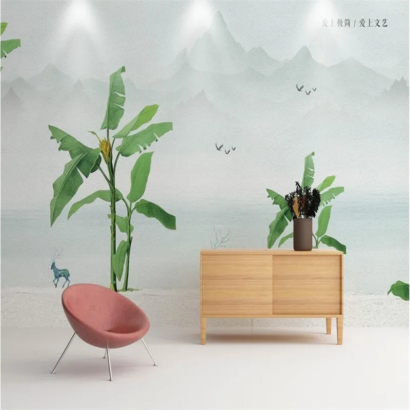 

Custom wallpaper beautiful hand painted banana tree landscape background professional production wallpaper mural