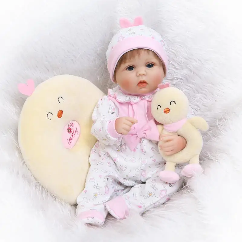 

NPK 16" 40cm silicone reborn baby dolls fake baby newborn premie dolls with chicken pillow plush doll children gift bebe bonecas