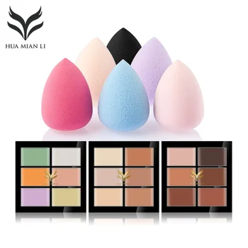 

HUAMIANLI Concealer Palette + Make up sponge puff set Blemish Makeup Face Contour Waterproof Cream 3D Face Cosmetics