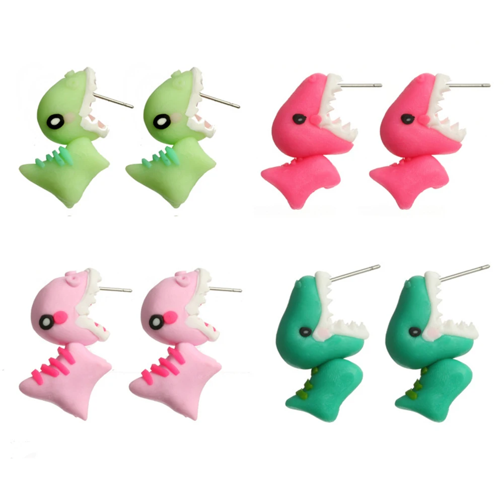 Polymer Clay Soft Cute Dinosaur Earrings Women Fashion Animal Piercing