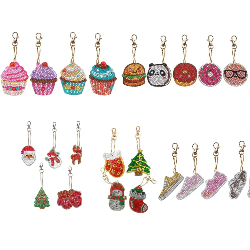 

2/3/4/5pcs DIY Special Shaped Full Drill Diamond Painting Keychain Kits Diamond Painting Cross Stitch Key Ring Keychains