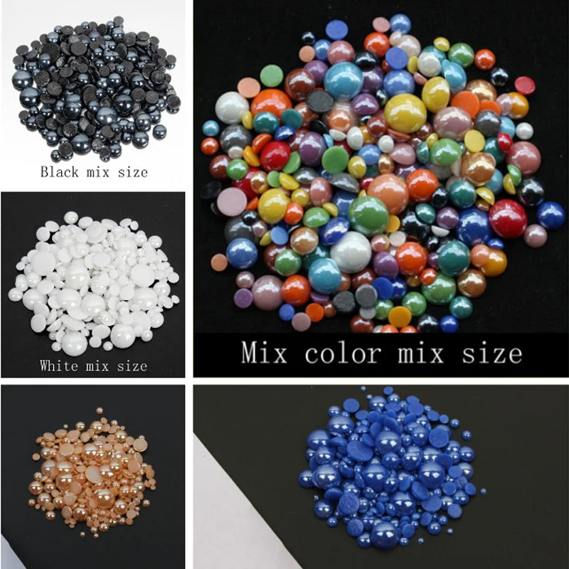 

High quality 8 colors 2mm-6mm mixSizes 1000pcs/lotCeramic Beads Half Round Flatback Pearl to glue DIY Nails Art Garmen HOT