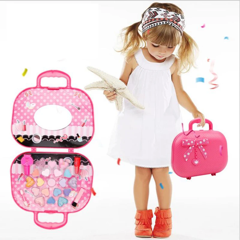 

Kids Cosmetics Makeup Box Princess Set Washable Safety Lipstick Nail Polish Girl Toy girl's DIY makeup kit