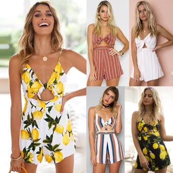 

2019 New Summer Women Sexy Casual Sleeveless Bodycon Jumpsuit Holiday Beach Mini Playsuit