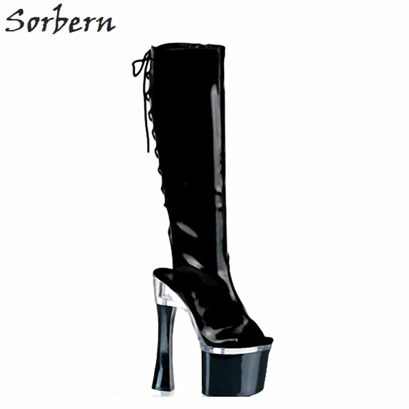 

Sorbern Sexy Open Heels Lace Up Boots For Women Ultra High Heels 18Cm/8Cm Platform Shoes Women Boots Night Club Footwear