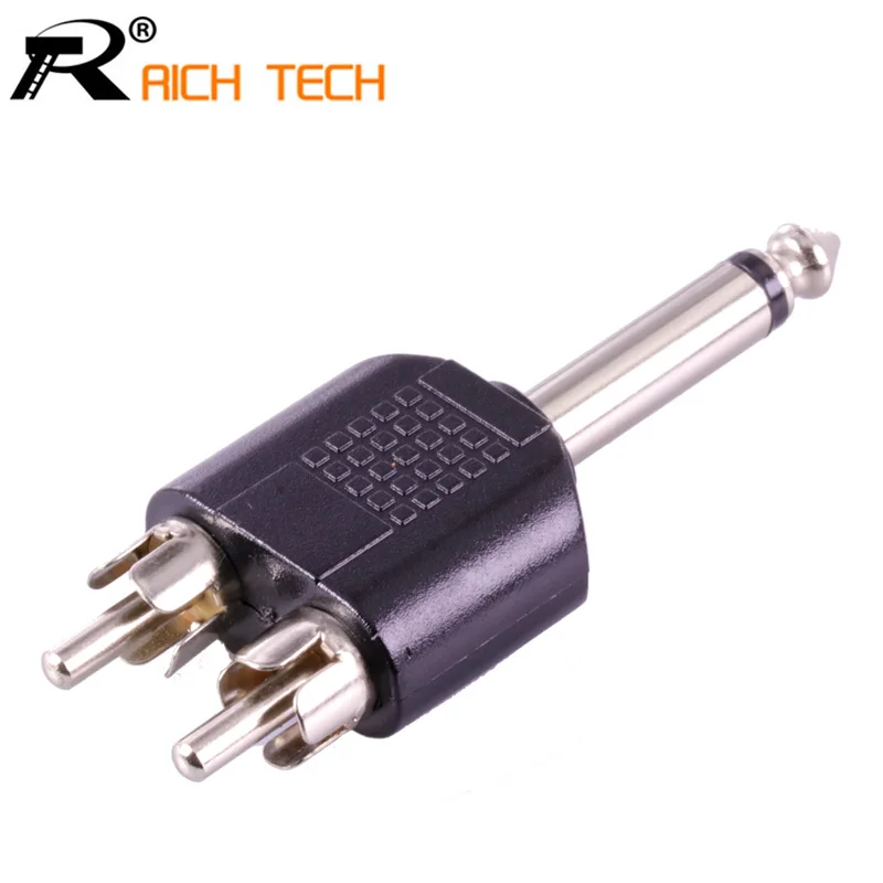 

3Pcs 2xRCA Plug to 6.35mm MONO Plug Adapter R Connector With quality Black Plastic Nickle Plated & Original Packing