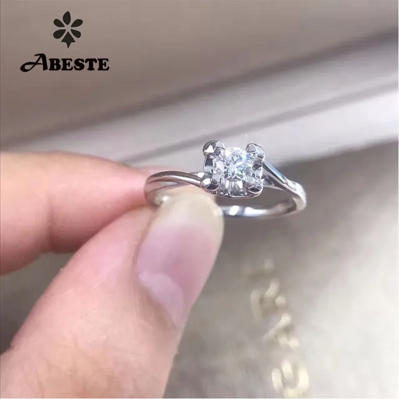 

ANI 18K White Gold (AU750) Women Wedding Ring Certified F-G/VS 0.2 Carat Solitaire Real Diamond 4 Claws Ring for Proposal Gift