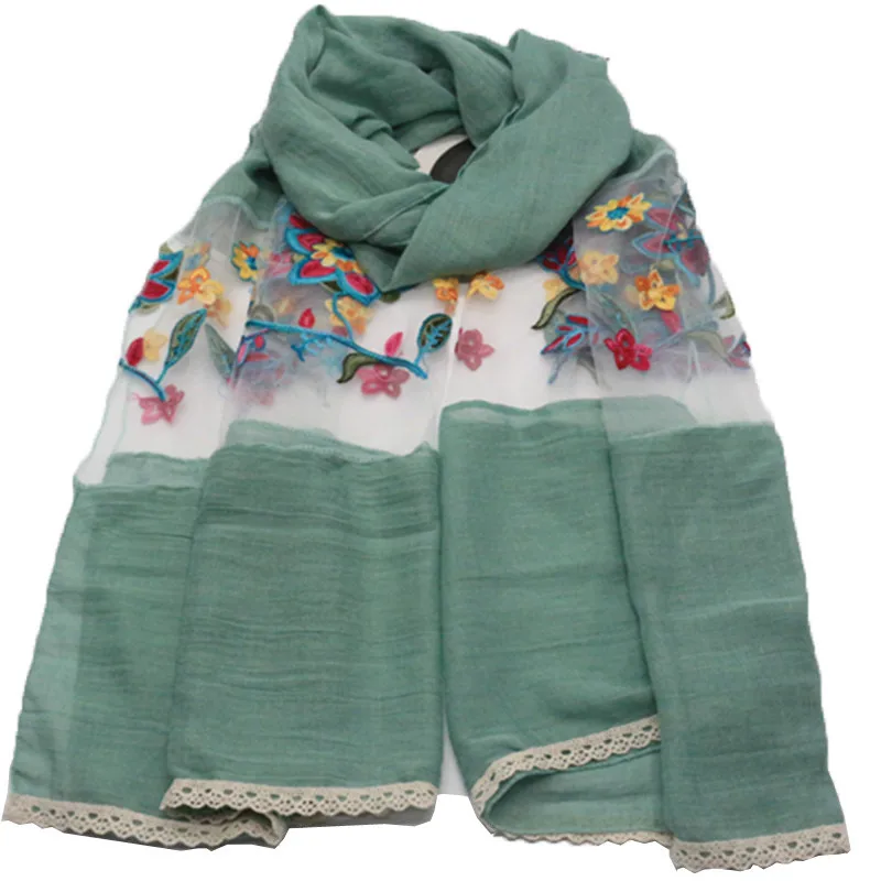 

Women Cotton Linen Scarves Shawl Plain Solid Color Patchwork Transparent Embroidery Flower Scarf New Long Female Shawls Wraps